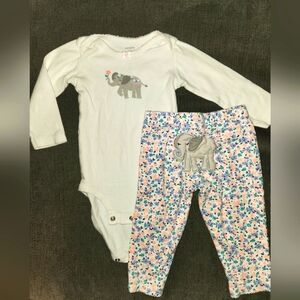 CARTER'S 2 piece 100% cotton baby elephant pant set, 12mo